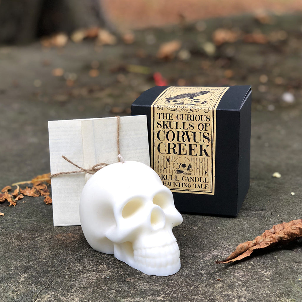 The nights are drawing in and the leaves are beginning to fall! - time to cosy up and enjoy spooky season with this gorgeous skull candle from The Upturned Cauldron.  Learn their curious origin story beautifully presented in this gift box - the perfect addition to your abode this season, if you can bear to light it!