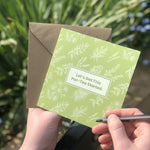 Load image into Gallery viewer, A greetings card for all you par-tea animals! (By that we mean cups of tea and garden centres!) Complete with kraft paper envelope and blank inside for your message - each of our cards arrives packed in a sealed compostable bag.  Our delightful range of greetings cards are perfect for all occasions!  Greetings card size is 15cm x 15cm   Check out our other themed-designs in the Scullery section!
