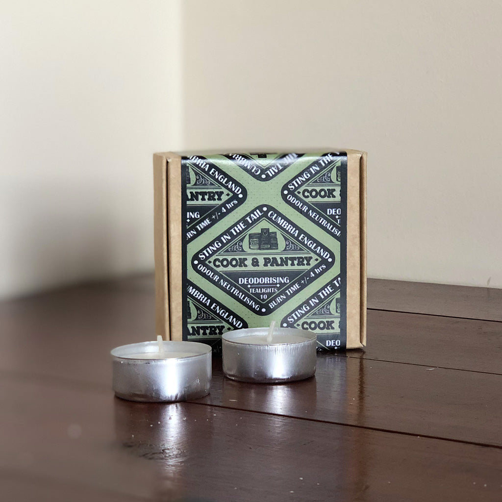 10 Deodorising tealights for effective use in the kitchen or wherever you need a fresh start! Unscented, but with a neutralising enzyme, these tealights are perfect for a variety of uses!